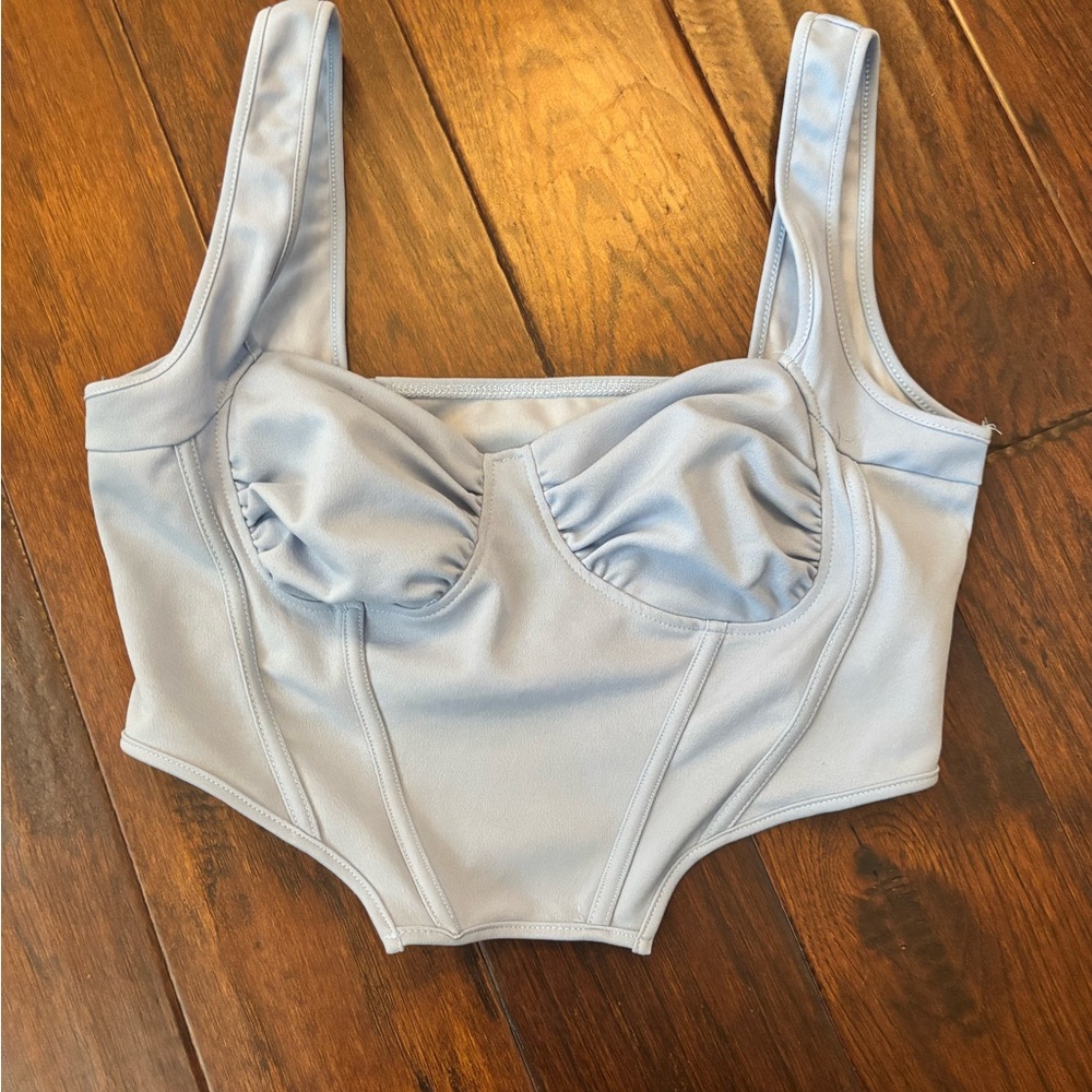 SHEIN Pale Blue Bustier-Style Crop Top